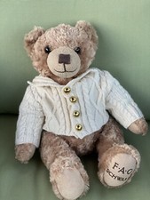 FAO Schwarz 2017 Anniversary Tan Brown Teddy Bear Cable Knit Sweater elbow patch