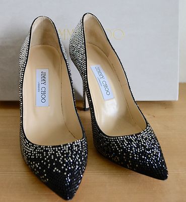 NIB Jimmy Choo Tania Crystal Degrade Black & White Pump - Size