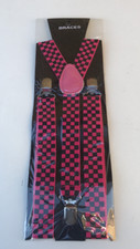 STYLISH FASHIONABLE MENS/LADIES PINK / BLACK CHECK BRACES SUSPENDERS 2.5cm