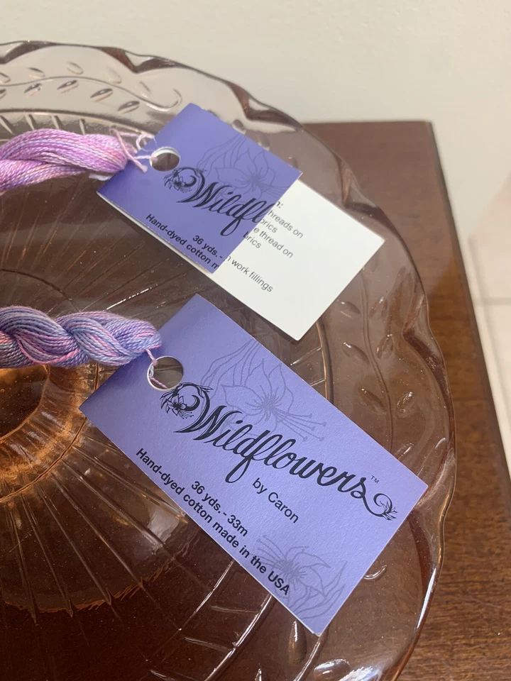 Lote de 2 hilos de algodón teñidos a mano flores silvestres de caronte rosa púrpura orquídea azul cielo Foto 2 de 4