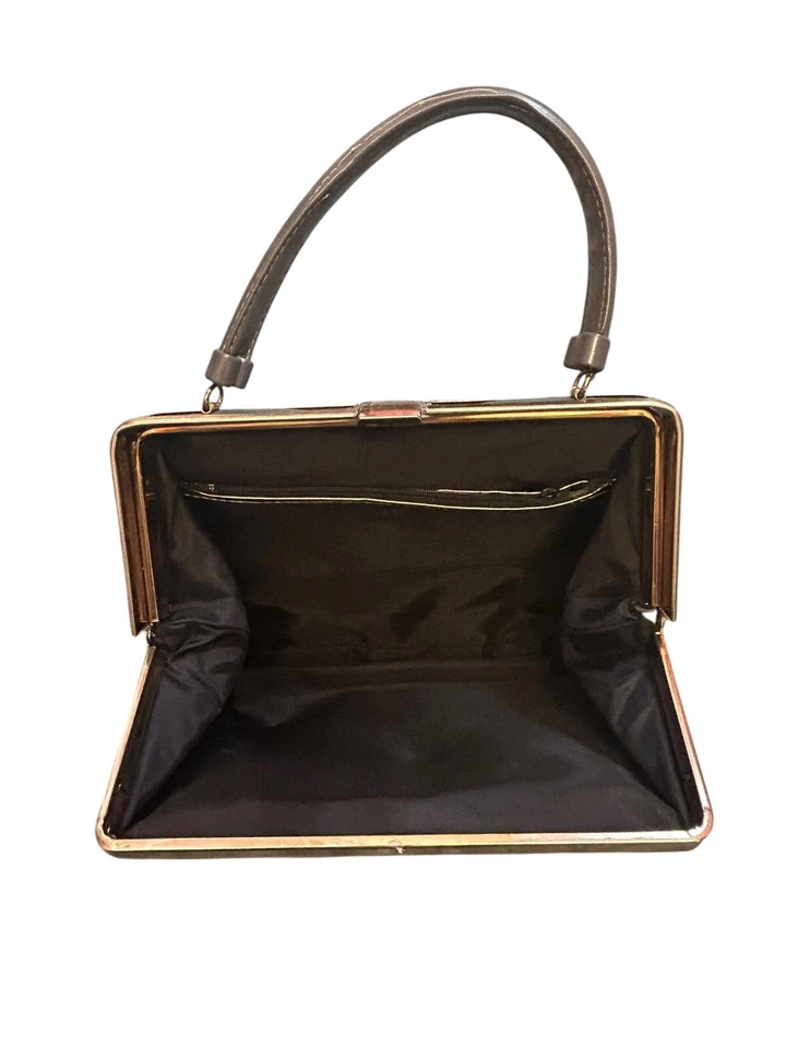 Cartera de colección JR Julius Resnick negra charol bolso de mano tono dorado herrajes rara años 60 Foto 4 de 4