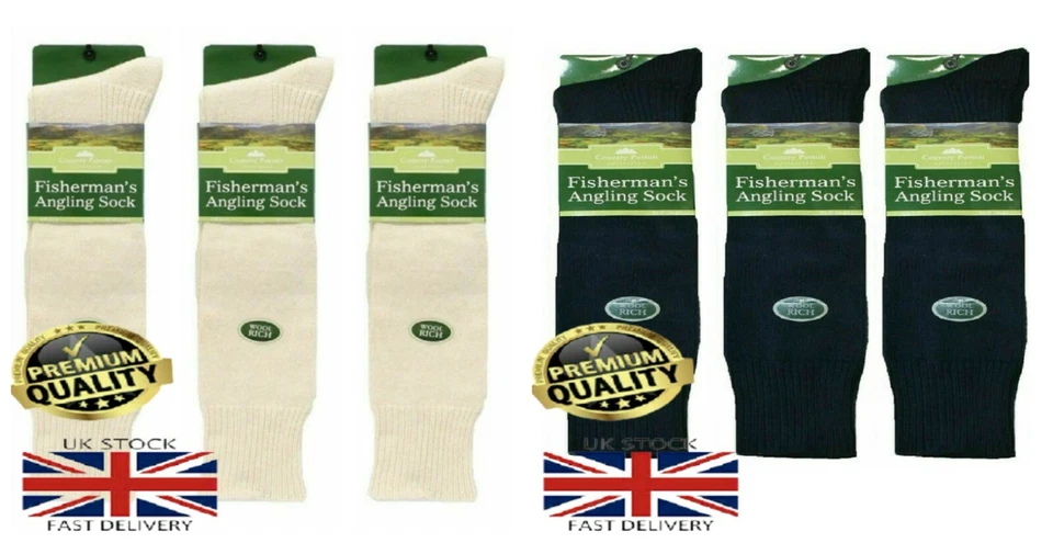 COUNTRY PURSUIT New Men's 3 Pack Wool 'Fishermans Angling' Long Welly Boot Fishing Socks UK 6-11