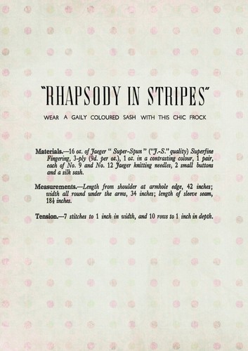 1940's Stylish Striped Frock Vintage Knitting Pattern Bust 32-34 - Picture 2 of 2