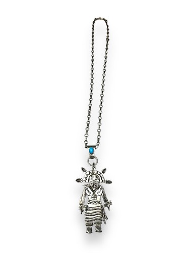 FREDDY CHARLEY NECKLACE PENDANT PIN Sterling Silver Turquoise Kachina Dancer - Picture 3 of 7