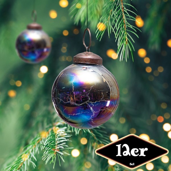 Christbaumkugelset, Rund, 12Er Set | Glas, Farbig, Krakeliert | H7,0Xb6,0Cm-image