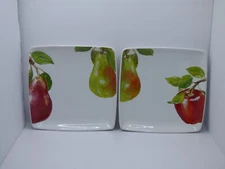 The Cellar Entertaining Macys Square Bread Snack Plate Apples Pears 6 3/8" Set 2