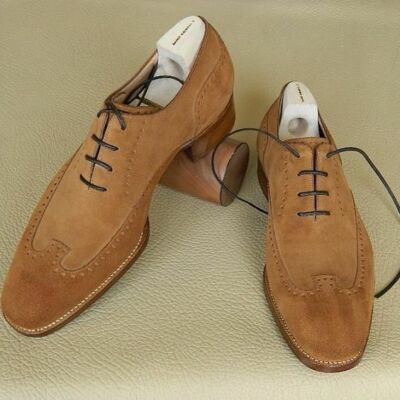 Handmade Men beige wingtip brogue formal shoes, Mens fashion beige dress  shoes | eBay