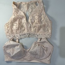 Lot Of 2 SOMA Embraceable Bra And Bralette Large Lace Pink Wire-Free Unlined