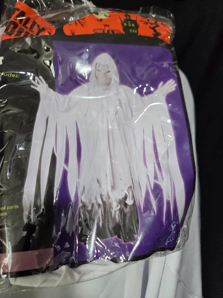 Disfraz de Halloween Espíritu Maligno Grandes Edades 8-14 Bata Capucha y Máscara Blanco y Negro Foto 4 de 4