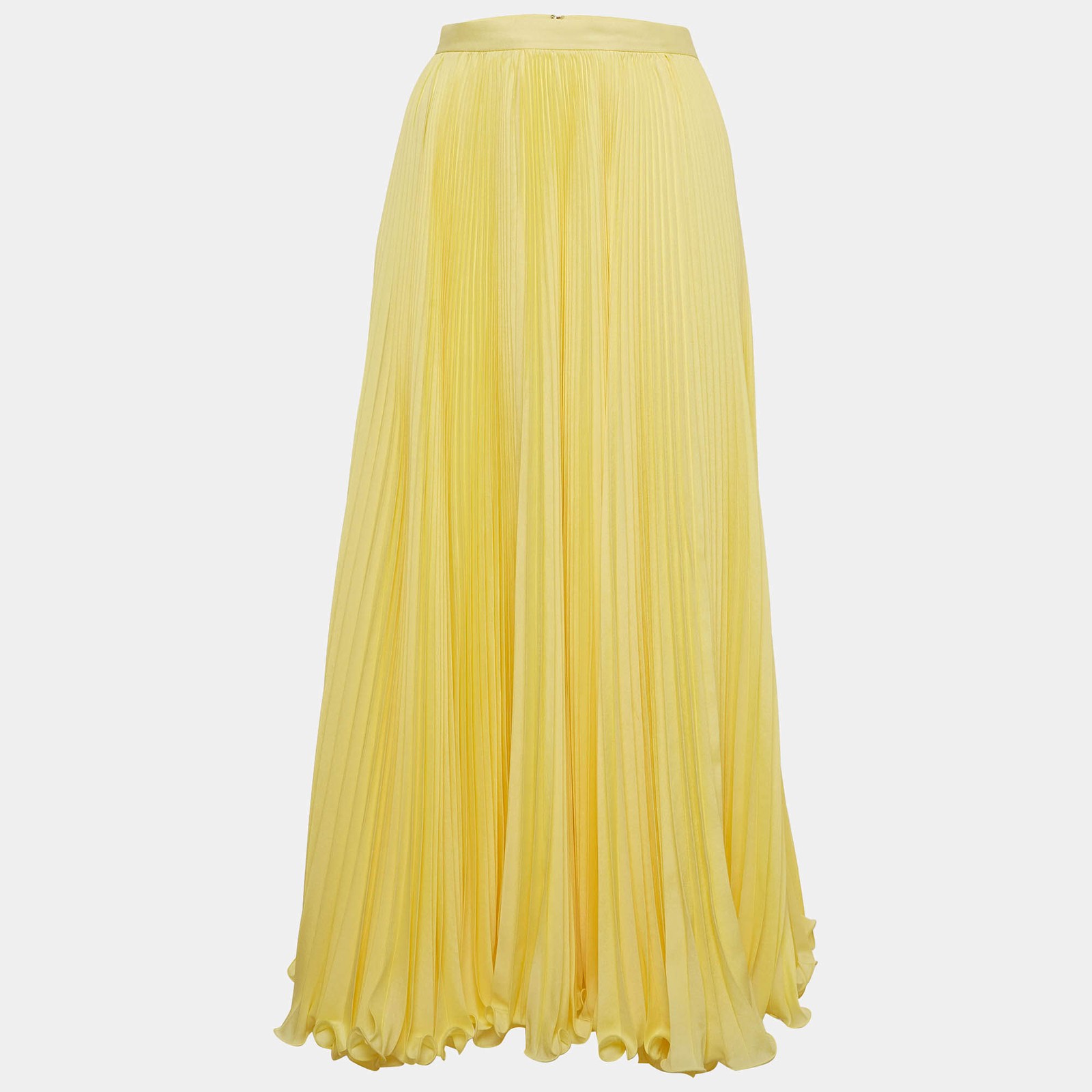Balmain Yellow Plisse Crepe Pleated Maxi Skirt S