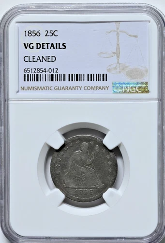 1856 25C Liberty Seated Quarter Coin NGC  VG Details CLEANED #012