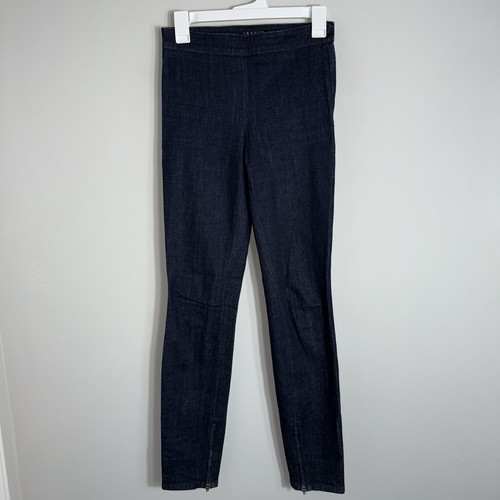 Theory Skinny Jeans-Dark Wash-Side Zip-Ankle Zippers-Stretch-Size 0