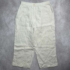 Eileen Fisher 100 Linen Cream Wide Leg Cropped Pants Sz MED Minimalist Casual