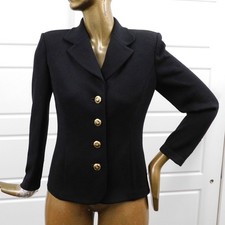 St. John Basics Black Santana Knit Blazer Jacket Gold Crest Buttons Size 8