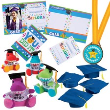 Kids Blue Elementary School Graduation Caps with Awards Kit for 12