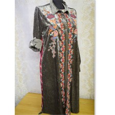 Angel Heart Boutique Womens Sz Large Velvet Embroidered Duster Dress Plaid Gypsy