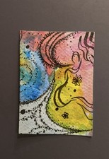 ACEO original Art Card Abstract Rainbow 2.5”x3.5” Psychedelic Mixed Media Art