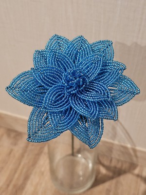 NEW handmade French beaded Flowers Large Fantasy Flower Aqua Blue #2