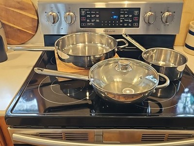 wolfgang puck's cafe collection sauce saute chicken fryer 11'' 10'' 8'' lid SS