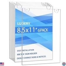 Acrylic Sign Holder 8.5 x 11 Vertical, Wall Mount Document Holder, Clear Plastic