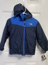 The North Face Boys Reversible Hooded Polartec Fleece Jacket Blue Navy S 7/8