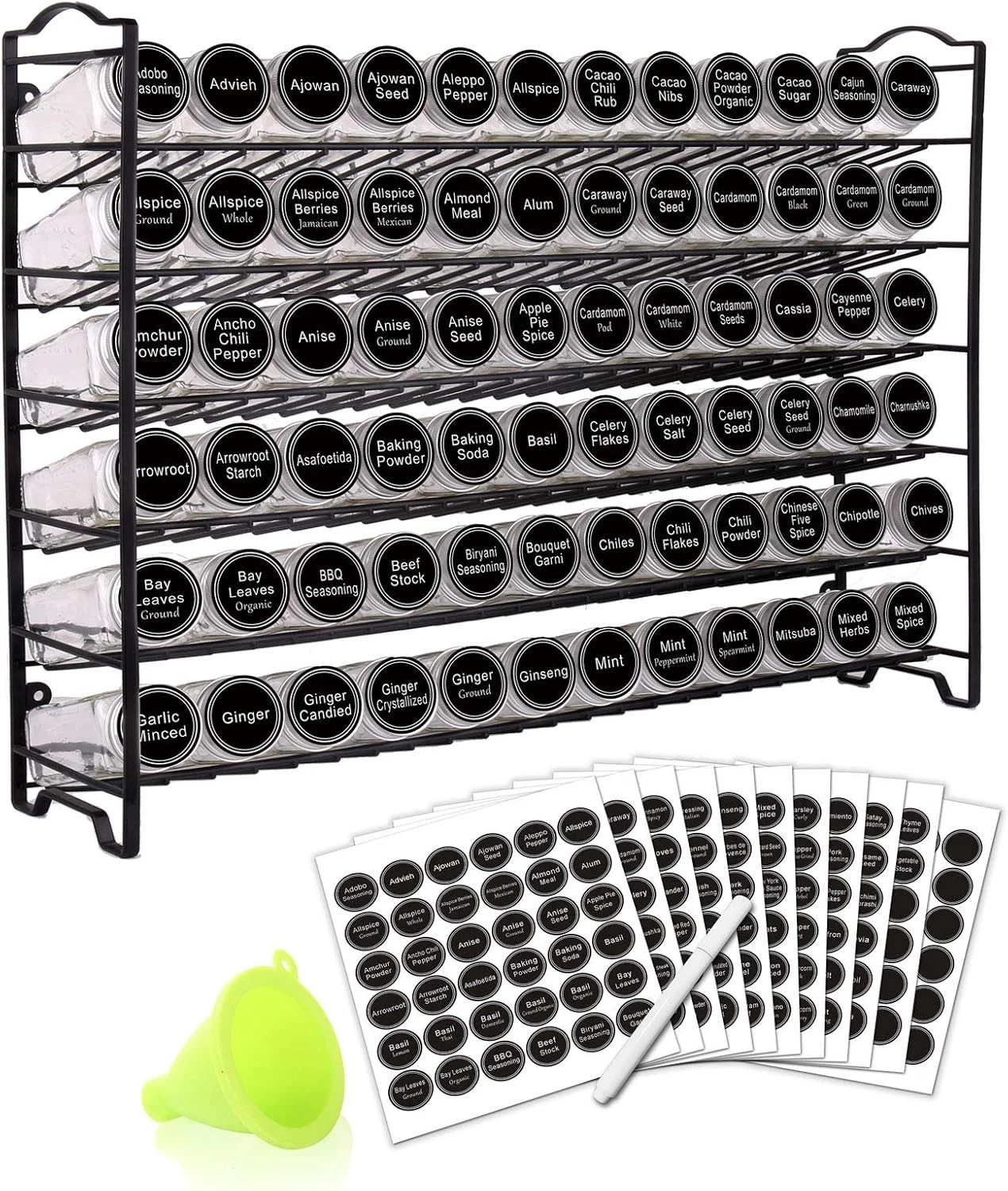 Spice Rack Organizer W/ 72 Empty Square Spice Jars 340 Spice Labels W/ Chalk