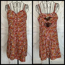 90's Vintage Sostanza Rayon Red Orange Purple Berries Calico Romper Playsuit