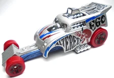 2018 HOT WHEELS ART CARS ALTERED EGO 0 SILVER DIECAST 3 1/8" RACE CAR W BLUE RED