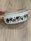 Vintage Pyrex Black Tulip 043 Oval Casserole with 943-C Lid 1.5 Quart 1957 Promo