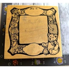PSX Designs Teddy Bear Frame Baby It's A K1999 Rubber Stamp Wood B14