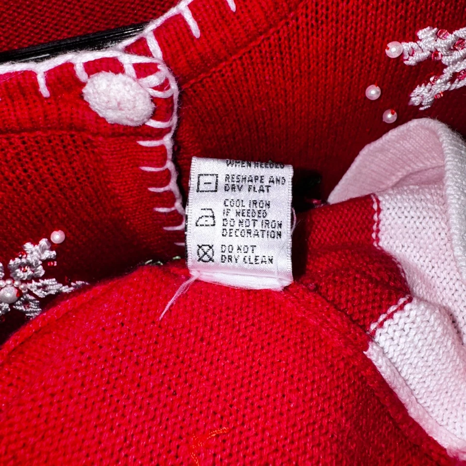 Vintage B.P. Cárdigan Suéter Navidad Diseño Mujer Rojo Muñeco de Nieve Copo de Nieve L Foto 3 de 4