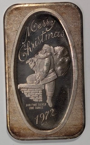 1972 Merry Christmas 1 oz .999 Vintage Silver Bar - A910