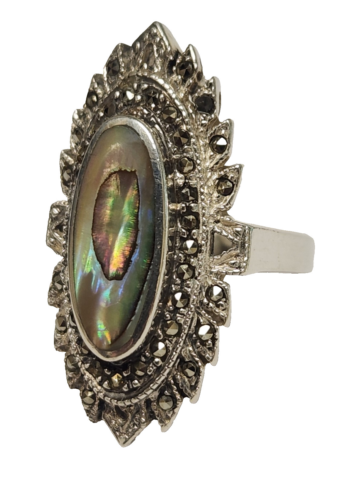 Long Vintage Operculum Abalone Shell Marcasite 92… - image 9