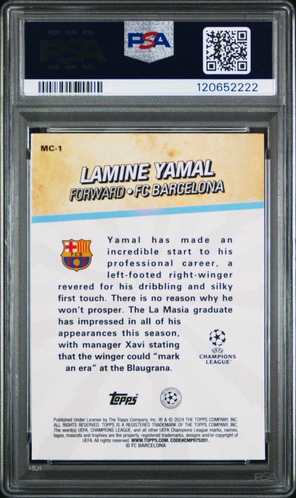 LAMINE YAMAL ROOKIE CHOSEN ONE PSA 9 2023-24 TOPPS MERLIN UCC #MC-1 view 4