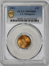 1903 US Philippines Half Centavo 1/2c PCGS MS 65RD