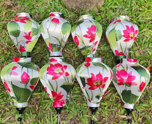 Set 8 Lotus Silk Lanterns 22cm for Outdoor Garden decor Restaurant Patio decor - Picture 6 of 8