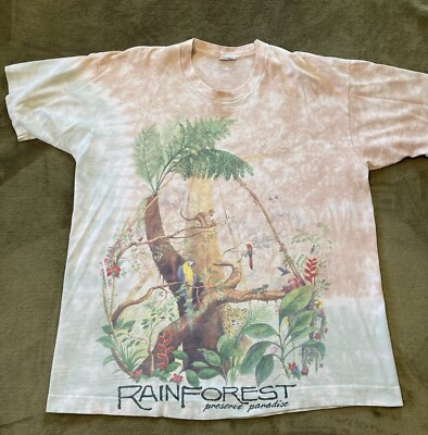 Vintage AOP  Tie-Dye Rain Forest Preserve Paradise T-Shirt 1991 Liquid Blue XL