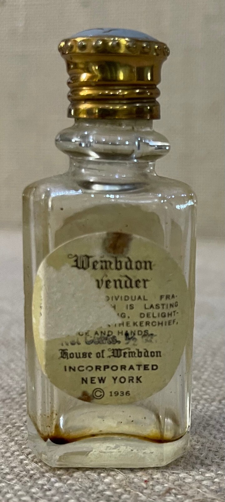 Wembdon Lavender Vintage Empty Perfume Bottle House of Wembdon Inc NY 1936