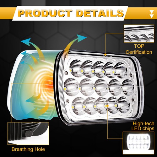 Pair 5X7" 7x6"inch Rectangle LED Hi/Lo Headlight H6014 for Toyota Pickup Truck - Picture 7 of 12