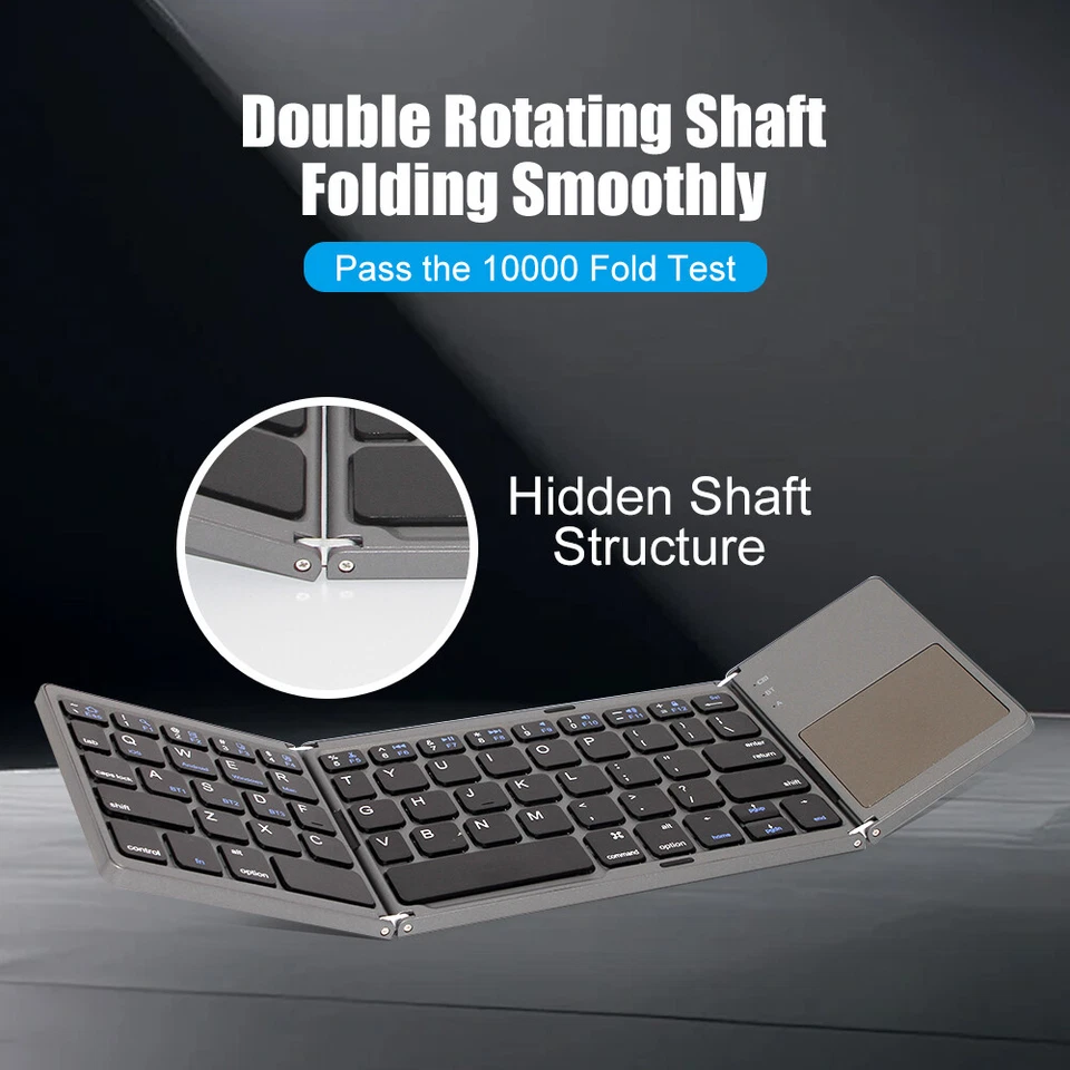 Mini Folding Wireless New Bluetooth Keyboard w/Touchpad For Laptop Tablet Phone - Image 2 of 4