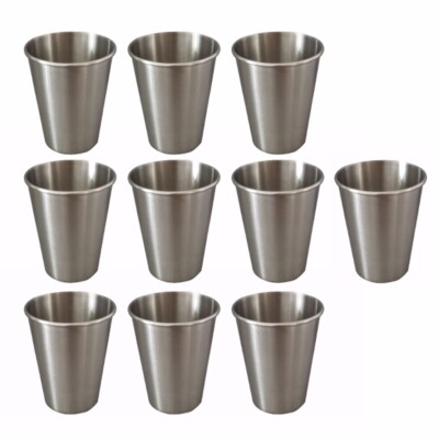 10Pcs Practical Stainless Steel Rolled Brim Cups Set for Home Office Outdoor Use