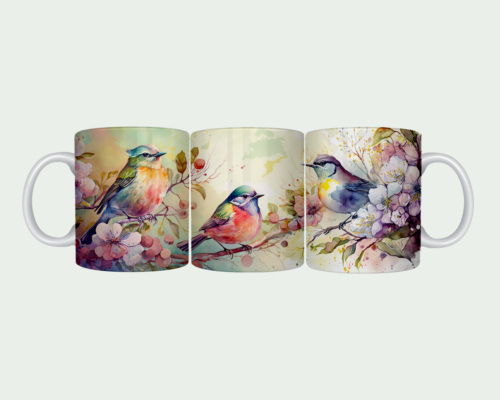 Water Color Birds Ceramic Coffee Mug, 11 oz. Cup Mug