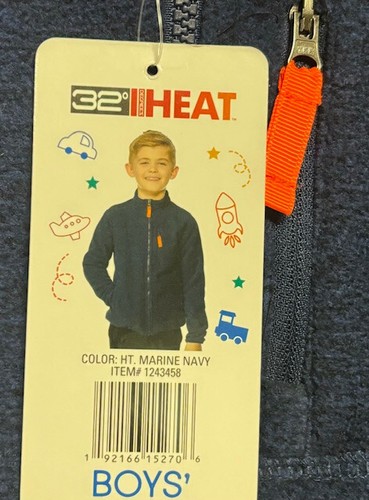 32 Degrees Heat Boy's Sherpa Lined Fleece Full Zip Jacket (MARINE NAVY S 7/8)NWT - Picture 2 of 2