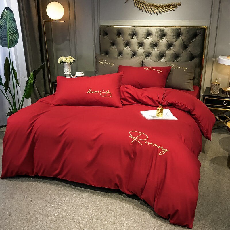 Luxury Embroidery Bedding Set Home Duvet CoverSet with Flat Sheet
