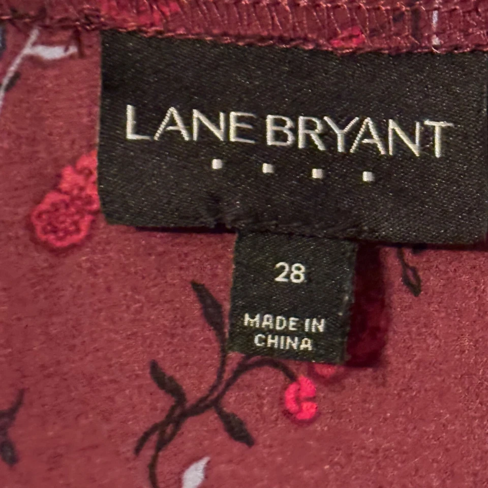 Blusa Lane Bryant para mujer 28W estampado floral borgoña cuello en V Foto 3 de 4