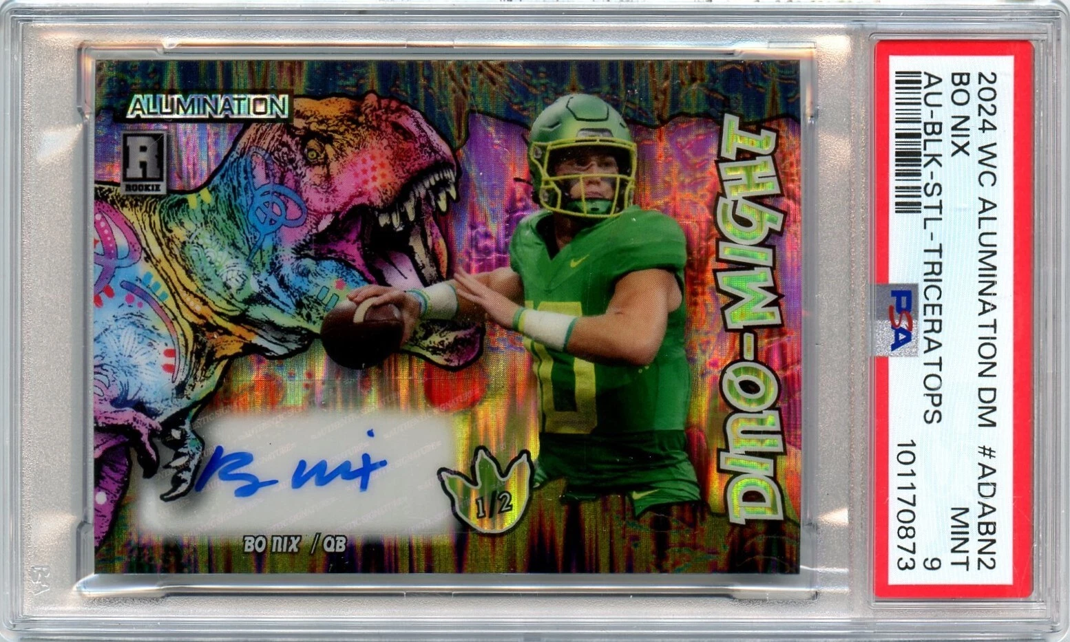 Bo Nix Wild Card Alumination Dino-Might Exclusive Autographs #ADABN2 Rwb-Stealth Foil-Raptor