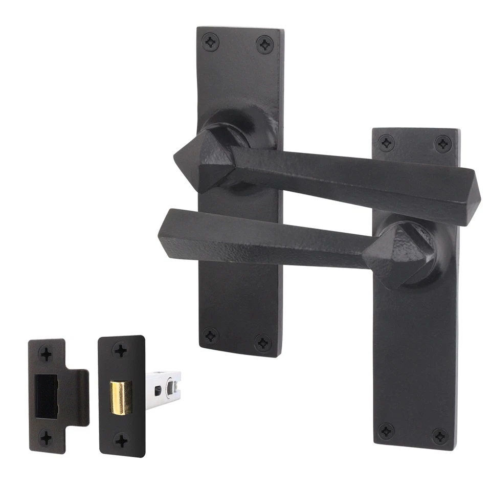 Black Iron Door Handle & Latch Set + Hinges Black Antique Tudor Latch Multipacks - Image 3 of 4
