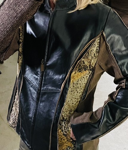 Moto Jacket KOOS OF COURSE ART TO WEAR Tweed Animal Women Leather BLAZER Medium - Picture 2 of 11