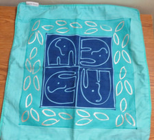 CAROLE NEVIN BLUE AQUA Pillow Hand-Painted Elephants 18  Sq.