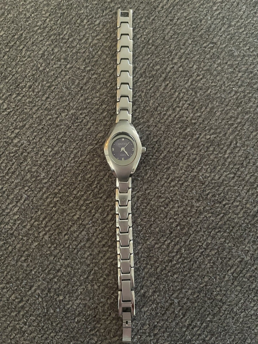 Vintage GUCCI Quartz Women's Watch Purple Face Silver Toned
